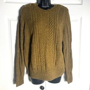 J Crew Fishermen Sweater Women XL Brown Lambswool Blend Cable Knit Pullover Top